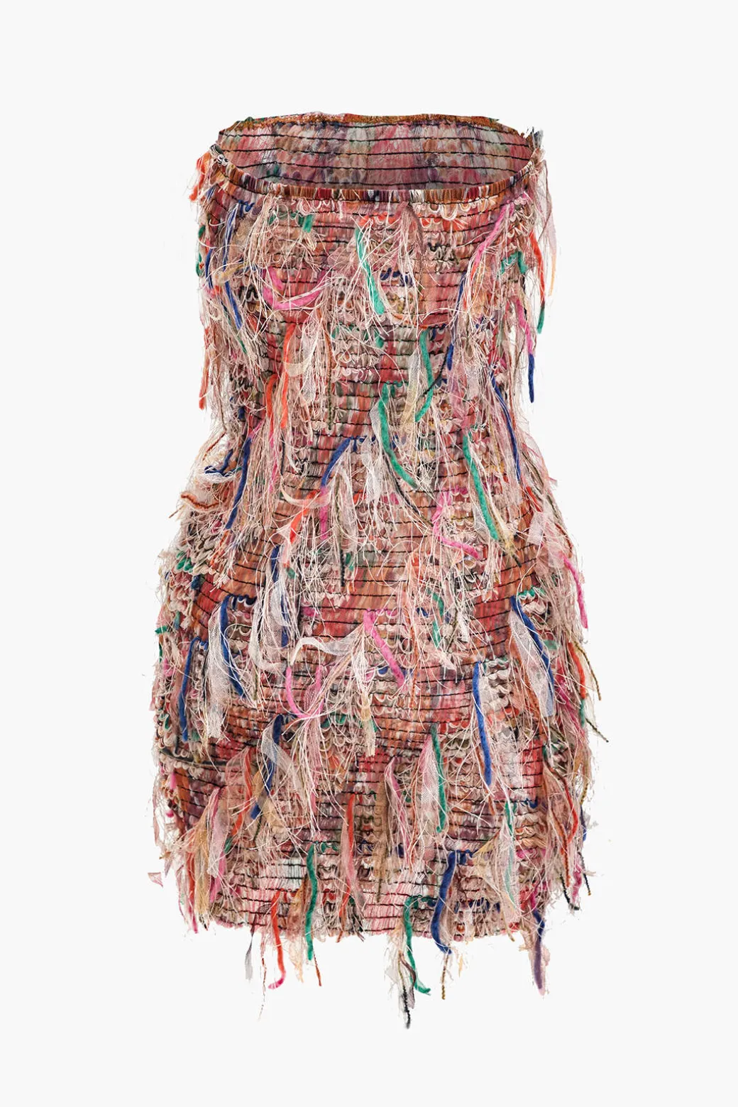 Fringe Mesh Strapless Mini Dress