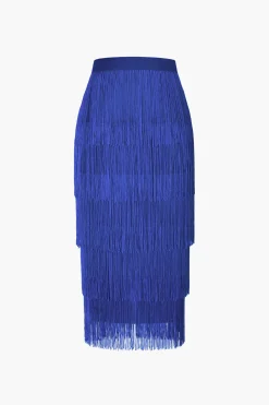Fringed Tiered Midi Skirt