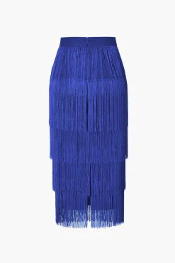 Fringed Tiered Midi Skirt