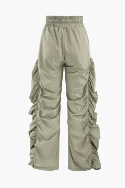 Gathered Drawstring Wide Leg Cargo Pants