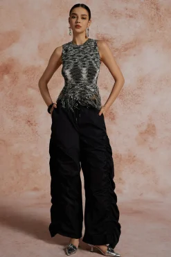 Gathered Drawstring Wide Leg Cargo Pants