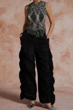 Gathered Drawstring Wide Leg Cargo Pants
