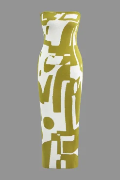 Geometric Pattern Strapless Knit Maxi Dress