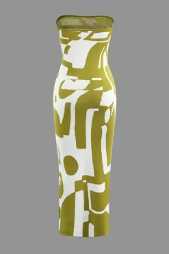 Geometric Pattern Strapless Knit Maxi Dress