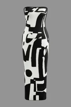 Geometric Pattern Strapless Knit Maxi Dress