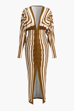 Geometric Print V-Neck Maxi Dress