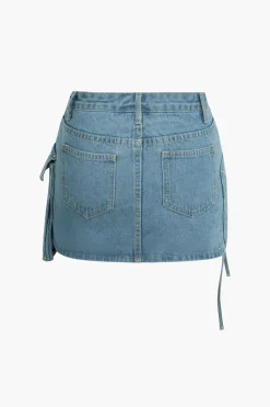 Graffiti Flap Pocket Denim Mini Skirt