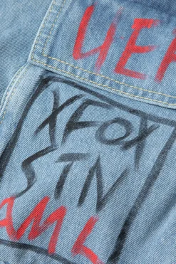 Graffiti Flap Pocket Denim Mini Skirt