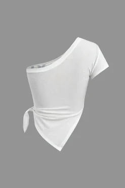 Guitar Print One Shoulder Knot Side Tank Top
