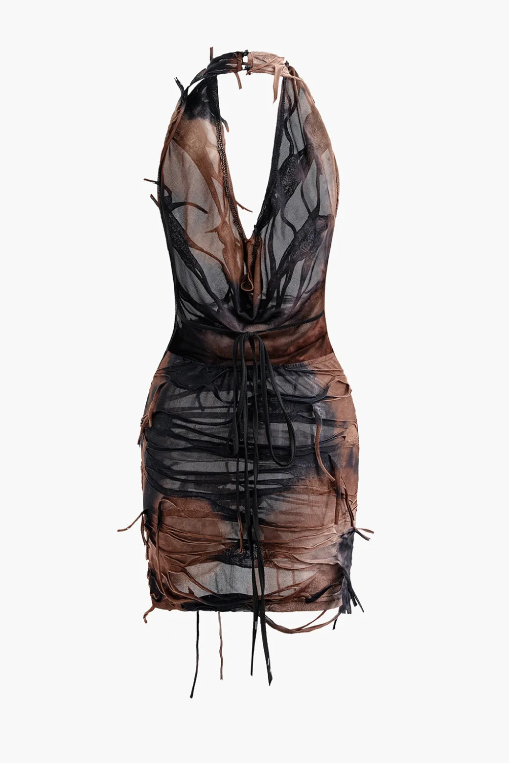Halter Backless Distressed Mini Dress