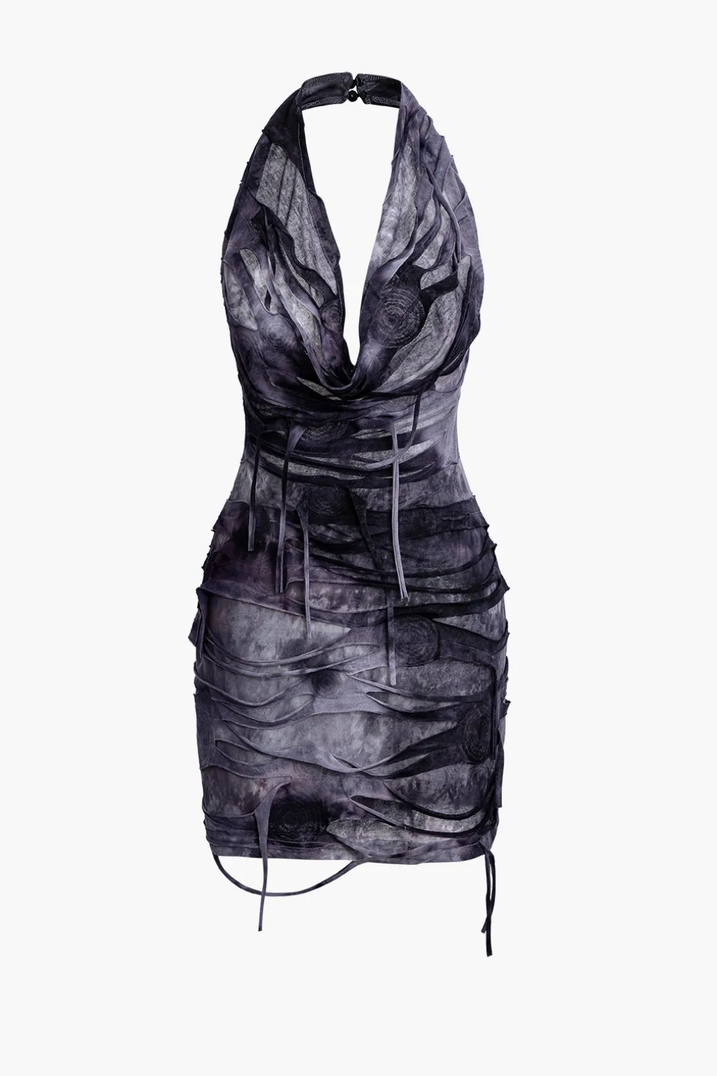 Halter Backless Distressed Mini Dress
