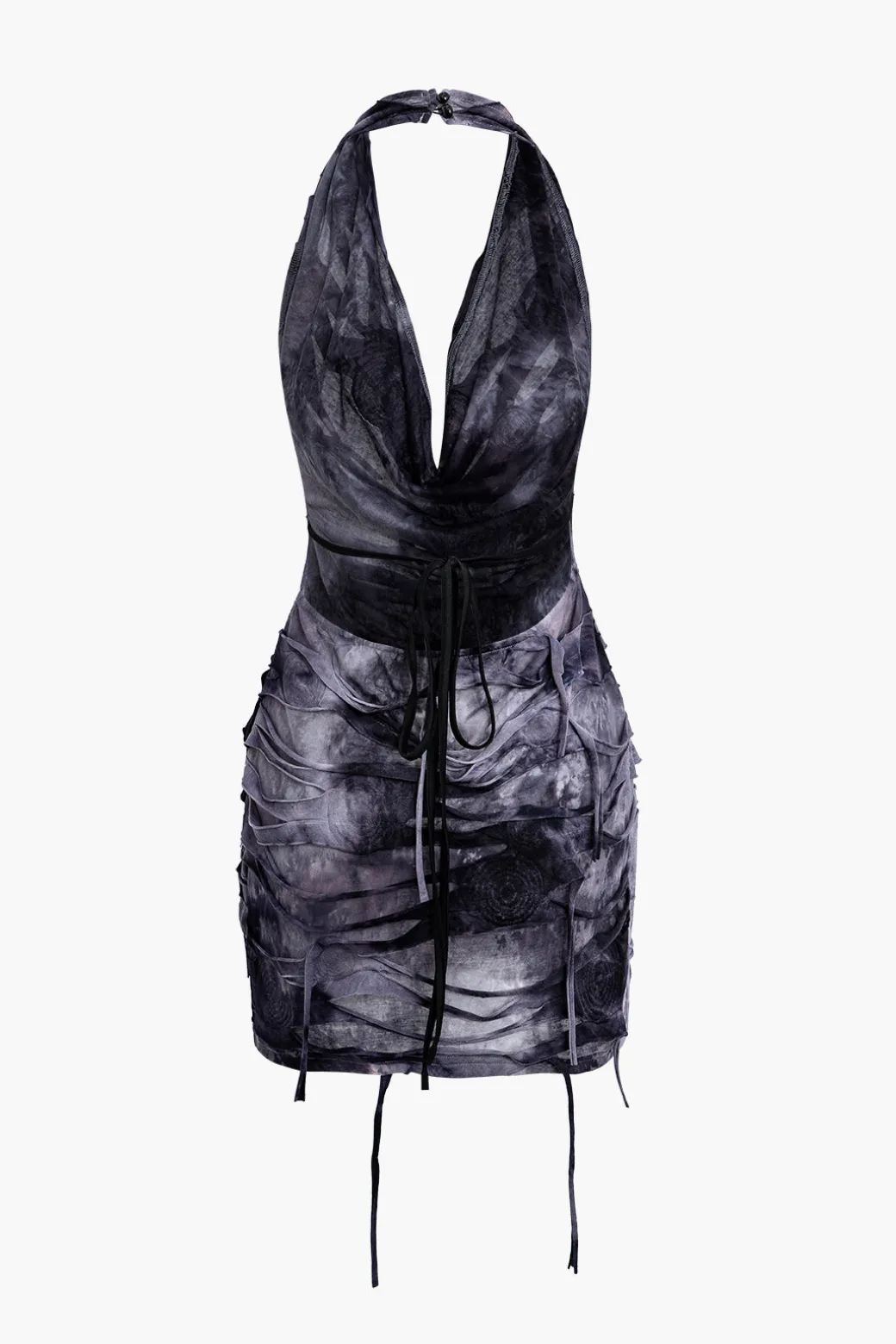 Halter Backless Distressed Mini Dress