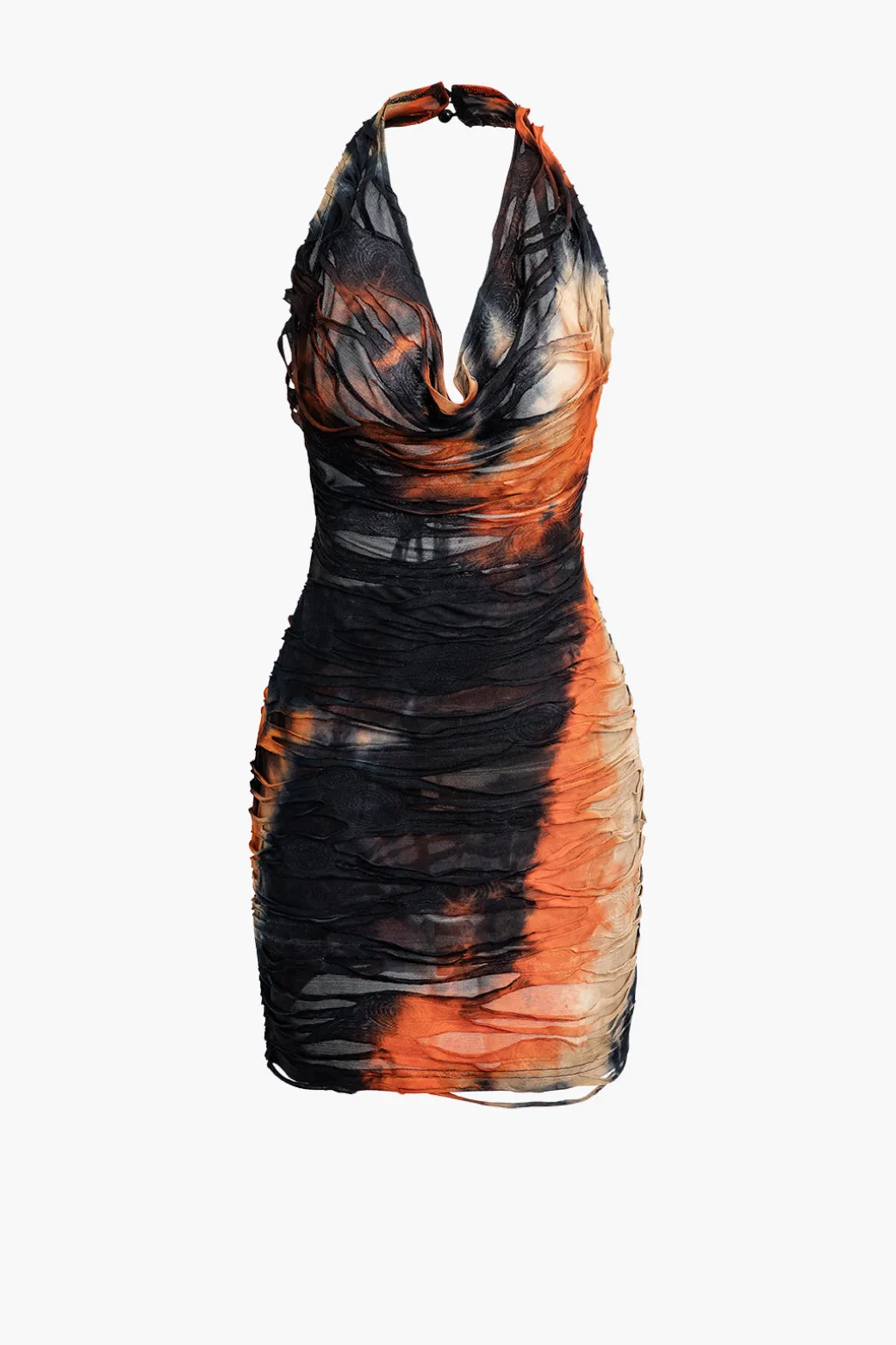 Halter Backless Distressed Mini Dress