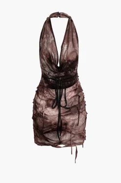 Halter Backless Distressed Mini Dress