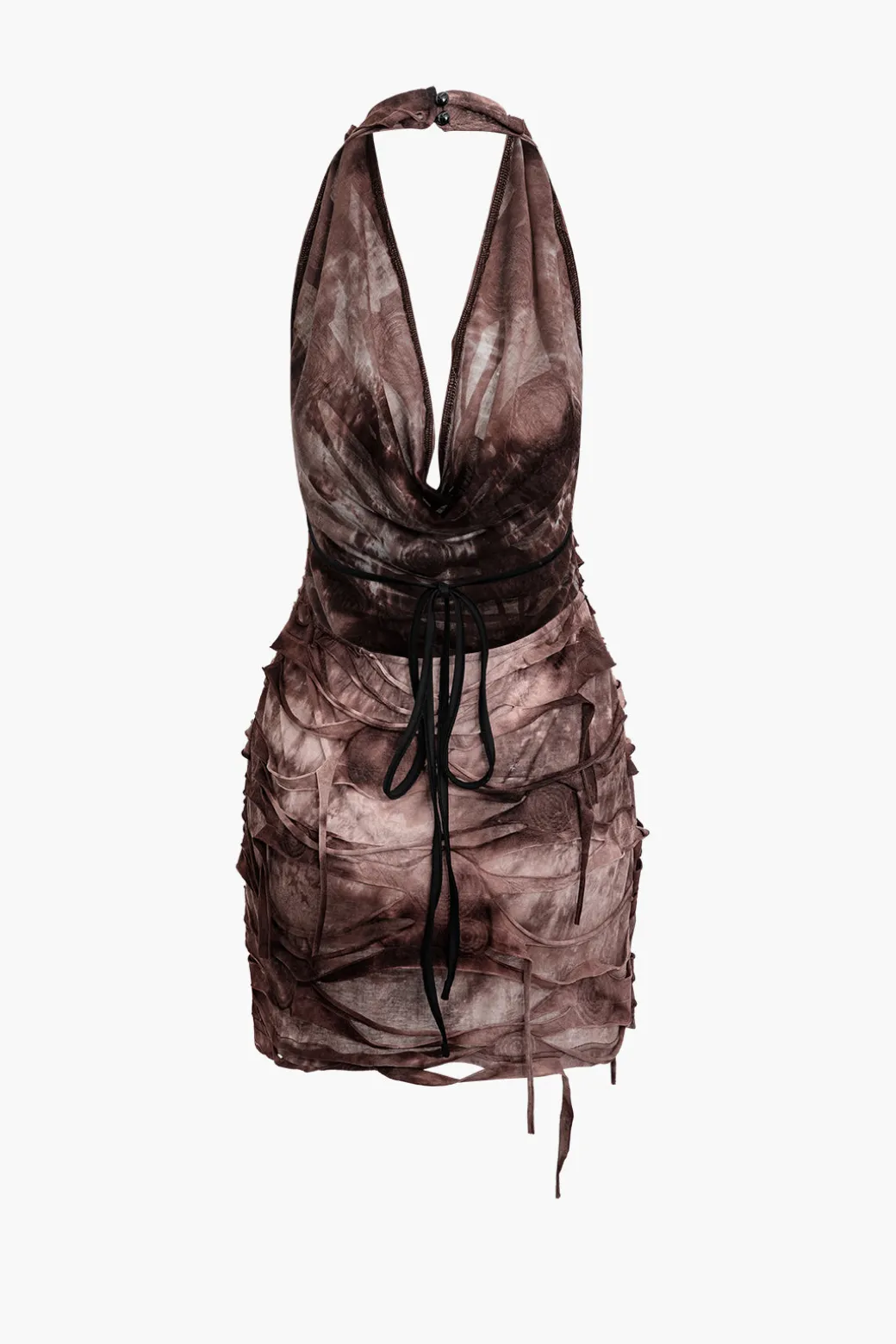 Halter Backless Distressed Mini Dress