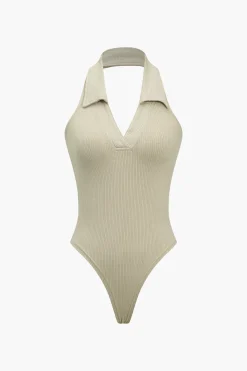 Halter Backless Polo Collar Bodysuit