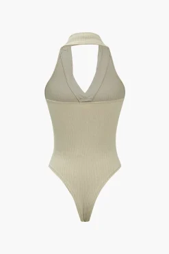 Halter Backless Polo Collar Bodysuit