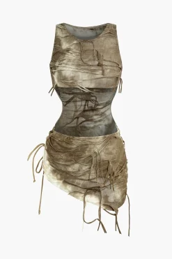 Halter Bikini And Tie Dye Cover Up Sarong 3-pcs Set