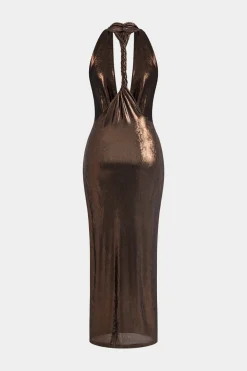 Halter Cowl Neck Backless Twist Maxi Dress