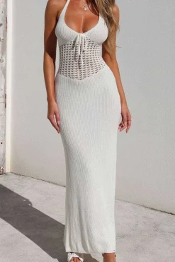 Halter Neck Backless Crochet Knit Dress