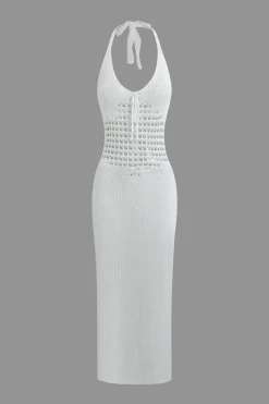 Halter Neck Backless Crochet Knit Dress