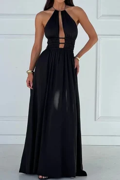 Halter Neck Cut Out Sleeveless Maxi Dress