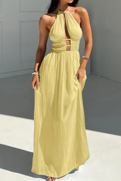 Halter Neck Cut Out Sleeveless Maxi Dress
