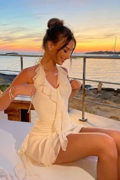 Halter Neck Ruffle Mini Dress