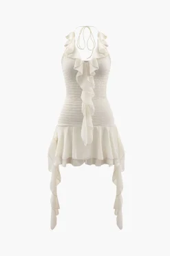 Halter Neck Ruffle Mini Dress