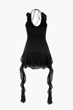 Halter Neck Ruffle Mini Dress