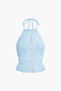 Halter Neck Tie Ruched Backless Ruffle Skirt Set