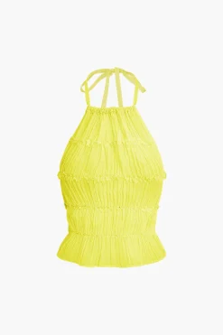 Halter Neck Tie Ruched Backless Ruffle Skirt Set