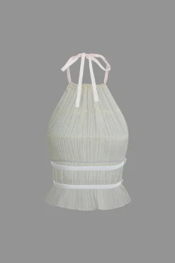 Halter Neck Tie Ruched Backless Ruffle Skirt Set