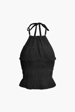 Halter Neck Tie Ruched Backless Ruffle Skirt Set