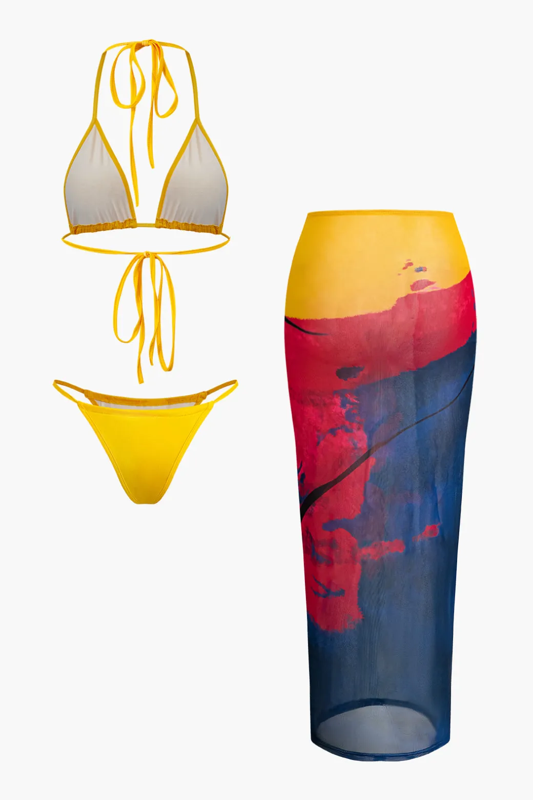 Halter Wrap Cover Up Three-Piece Bikini Set