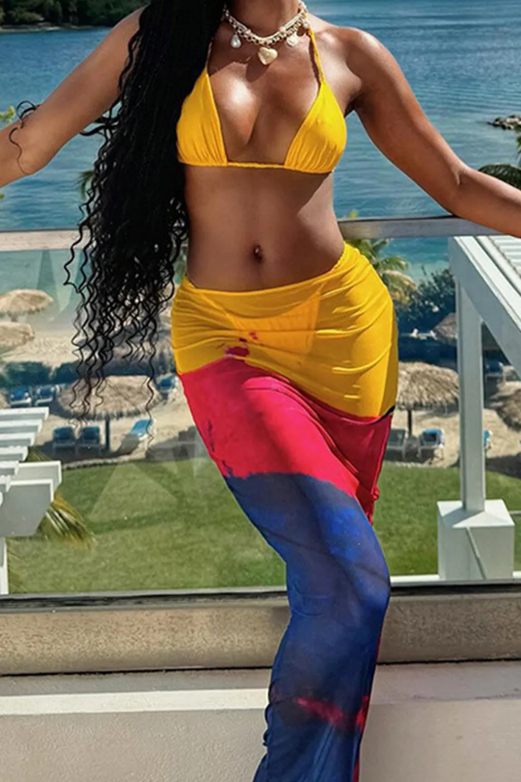 Halter Wrap Cover Up Three-Piece Bikini Set