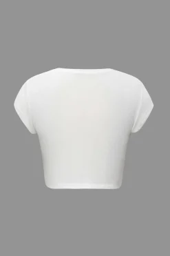 Hands Print Round Neck Crop T-shirt
