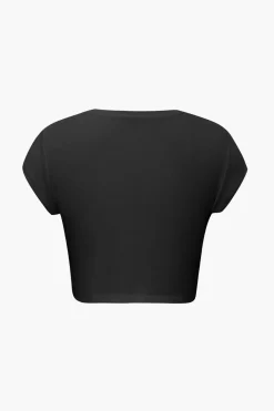 Hands Print Round Neck Crop T-shirt