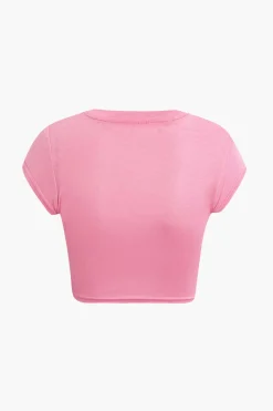 Hands Print Round Neck Crop T-shirt