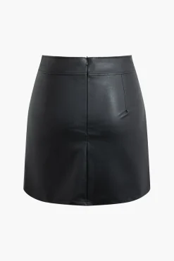 High Waist Faux Leather Zipper Mini Skirt