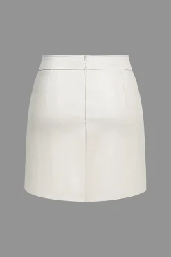 High Waist Faux Leather Zipper Mini Skirt