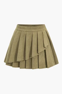High Waist Pleated Asymmetrical Corduroy Skirt