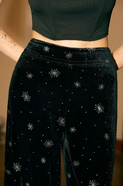 High Waist Velvet Snowflake Pattern Straight Leg Pants