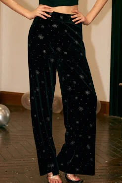 High Waist Velvet Snowflake Pattern Straight Leg Pants
