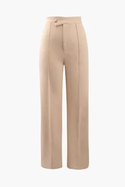 High Waisted Pressed-Crease Straight Leg Tailored Pants