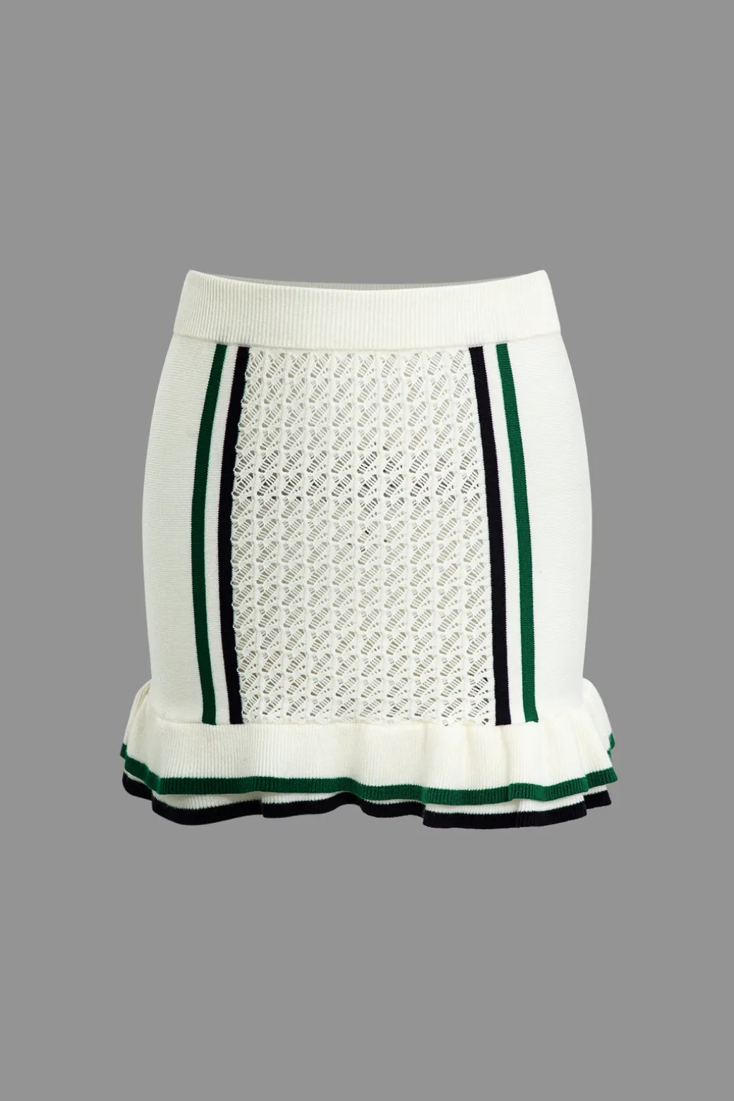 Hollow Out Polo Knit Crop Top And Skirt Set
