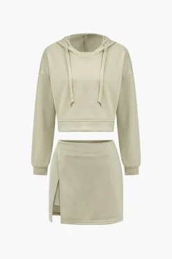 Hooded And Slit Mini Skirt Set