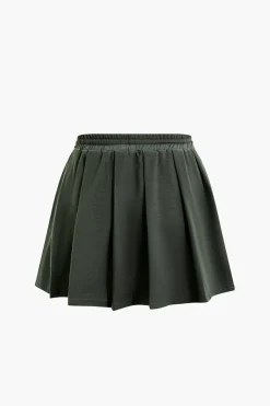 Hooded Crop Top And Drawstring Pleated Mini Skirt Set