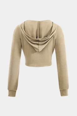 Hooded Ruched Cropped Top And Drawstring Straight Leg Pants Set