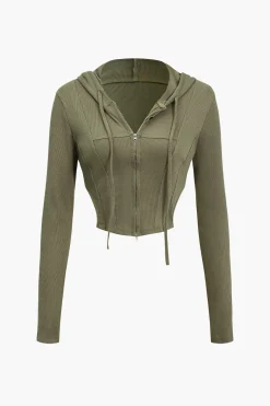 Hooded Zipper Long Sleeve Top